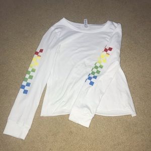 Long sleeve white with rainbow checks